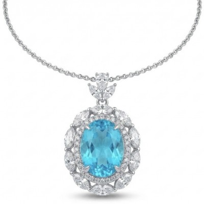 Brazilian's Briliance - oval cut 24.7 carat Paraiba Tourmaline .925 Sterling Silver handcrafted necklace