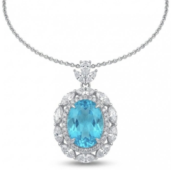 Brazilian's Briliance - oval cut 24.7 carat Paraiba Tourmaline .925 Sterling Silver handcrafted necklace - video
