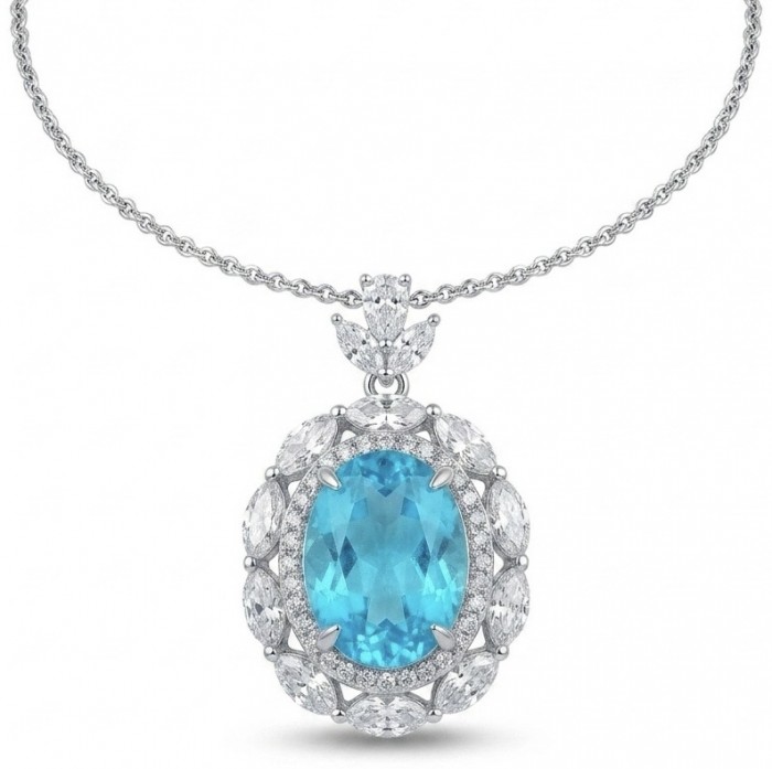 Brazilian's Briliance - oval cut 24.7 carat Paraiba Tourmaline .925 Sterling Silver handcrafted necklace