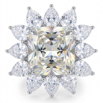 Fiorella Precious 25.5 carat princess cut Natural yellow Sapphire .925 Sterling Silver Statement Large ring size 6