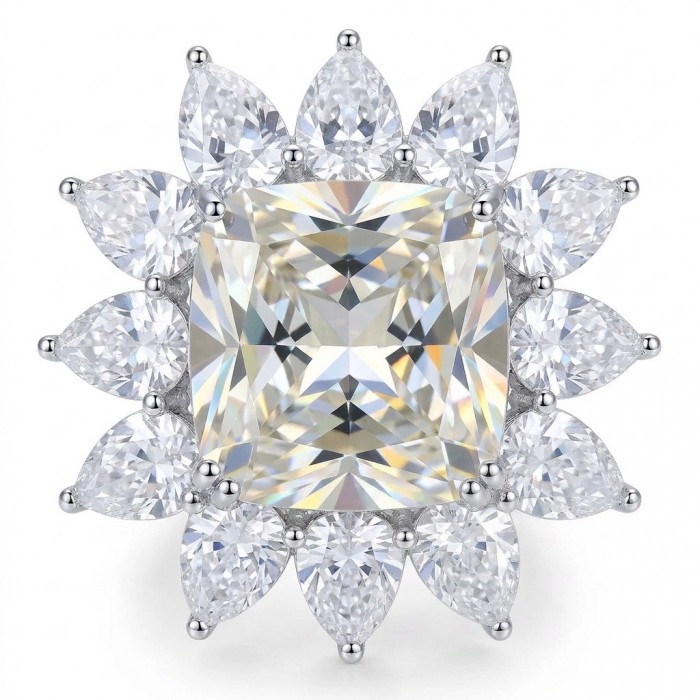 Fiorella Precious 25.5 carat princess cut Natural yellow Sapphire .925 Sterling Silver Statement Large ring size 6