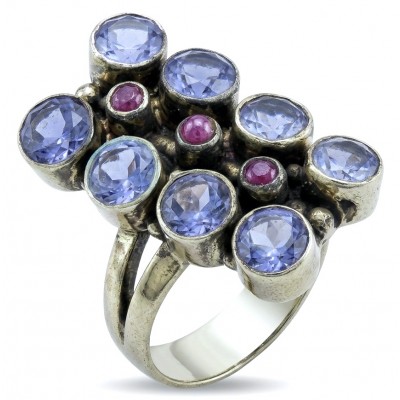 Born to Glam 8.2 carat natural Amethyst Silver handcrafted Ring s. 8 3/4