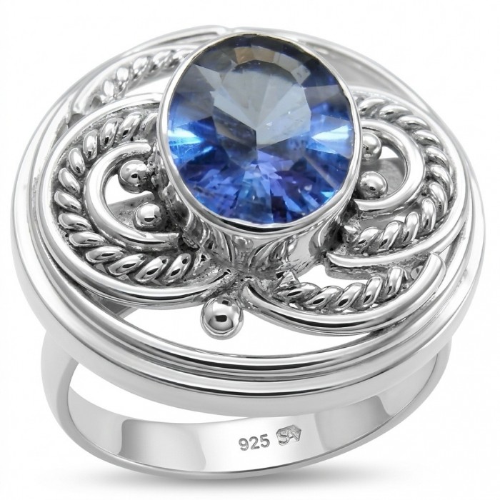 Massive 6.8 carat Mystic Topaz Silver handcrafted Large ring size 9 1/4