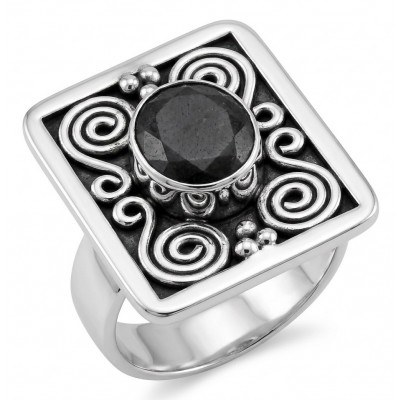 Magic Night Natural Labradorite Silver handcrafted Large ring size 8
