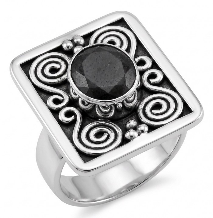 Magic Night Natural Labradorite Silver handcrafted Large ring size 8