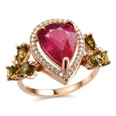 Bella Rosa Genuine 7.9 CARAT Kasmir Ruby 22K Rose Gold over .925 Sterling Silver Statement Ring size 7 1/4