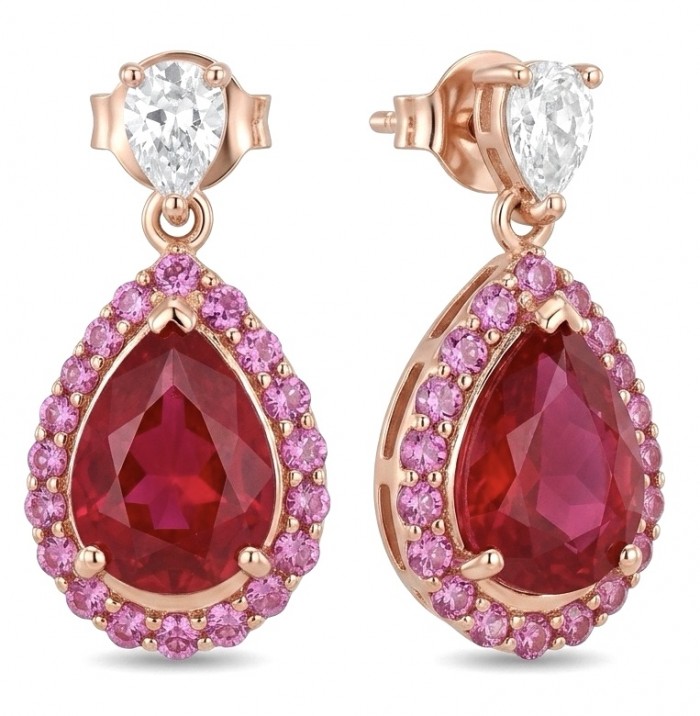Giovanna - Magnificent classic design - 10.2 carat Kasmir Ruby .925 Sterling Silver dippedin 22K Rose Gold handcrafted incredible Statement earrings