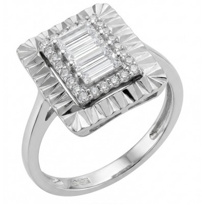 Art Deco Luxurious 6.5 carat White Topaz rhodium over .925 Sterling Silver ring size 6 1/4