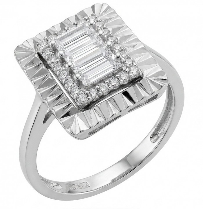 Art Deco Luxurious 6.5 carat White Topaz rhodium over .925 Sterling Silver ring size 6 1/4