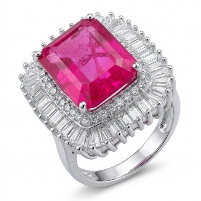 12.8 carat Brazilian Pink Topaz .925 Sterling Silver dipped in rhodium Perfectly handcrafted Ring s. 7 3/4