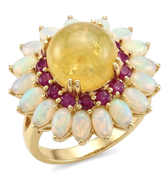 Real Art! - Luxurious 11.9 carat Yellow Sapphire 18K Gold over .925 Sterling Silver handcrafted Ring s. 8 - video