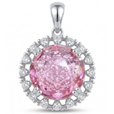 Incredible round cut 7.8 carat Pink Sapphire .925 Sterling Silver handcrafted pendant