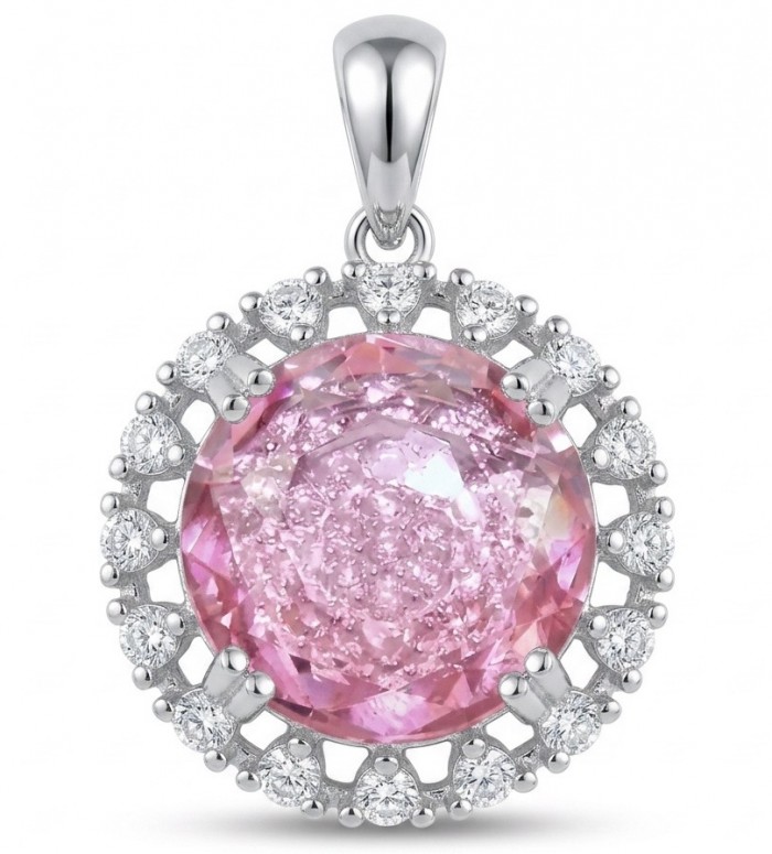 Incredible round cut 7.8 carat Pink Sapphire .925 Sterling Silver handcrafted pendant