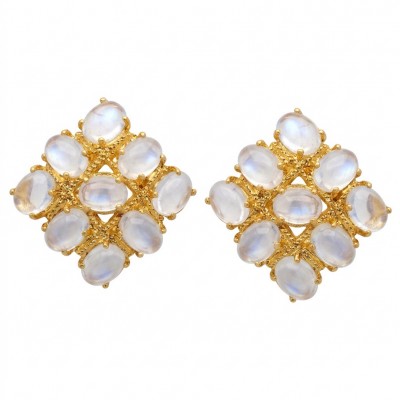Scarlett 15.5 carat Brazilian Rose Quartz 22K Gold over .925 Sterling Silver handcrafted Statement Earrings