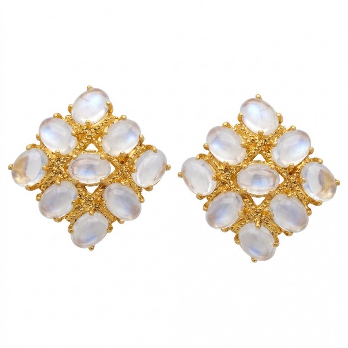 Scarlett 15.5 carat Brazilian Rose Quartz 22K Gold over .925 Sterling Silver handcrafted Statement Earrings