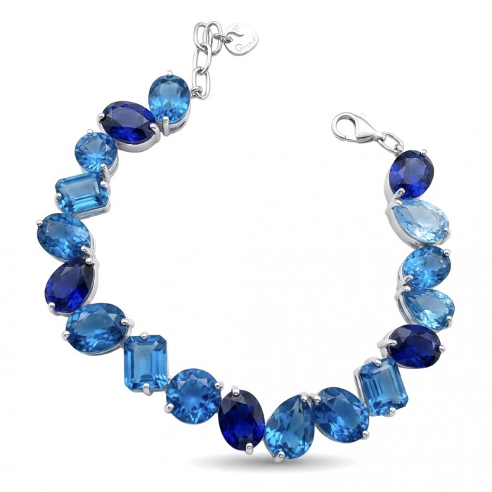 Nautilius 45.5 carat genuine Swiss Blue Topaz rhodium over .925 Sterling Silver handmade Statement Bracelet