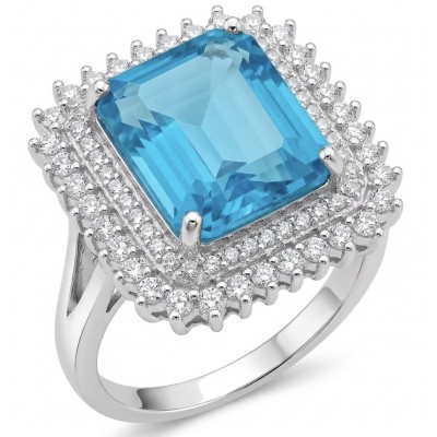 Wonderland 9.5 carat Brazilian Paraiba Tourmaline rhodium over .925 Sterling Silver Handcrafted Ring size 8