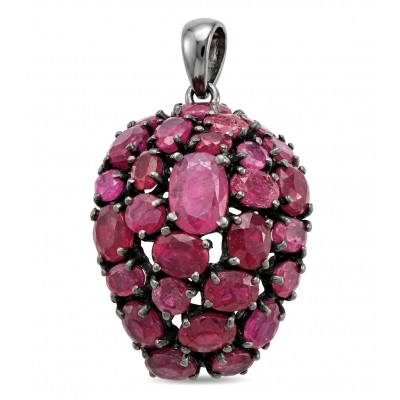 Giovanna 24.2 carat authentic Mozambique Ruby Marcasite black rhodium over .925 Sterling Silver handmade Pendant