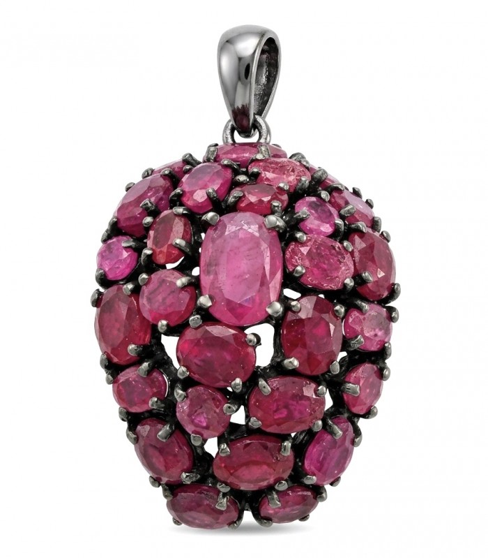 Giovanna 24.2 carat authentic Mozambique Ruby Marcasite black rhodium over .925 Sterling Silver handmade Pendant