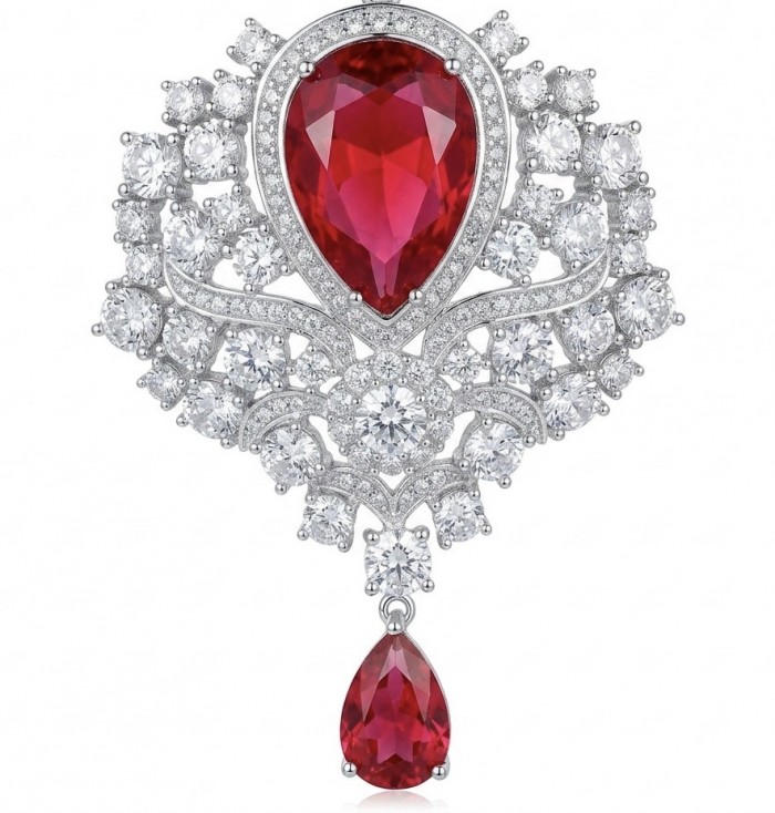 Heirloom Genuine 23.7 carat Kasmir Ruby .925 Sterling Silver handmade Pendant - Brooch