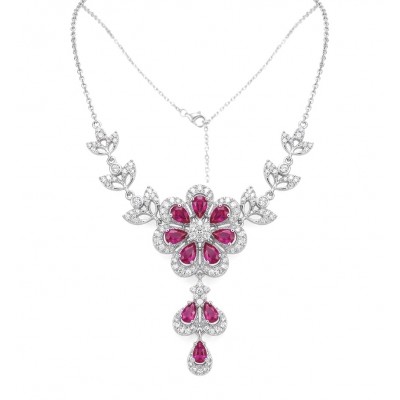 Izabella Luxurious natural 8.9 carat Ruby rhodium over .925 Sterling Silver handmade necklace