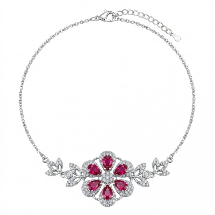 Izabella Luxurious natural 7.5 carat Ruby rhodium over .925 Sterling Silver handmade Bracelet