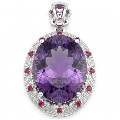 Divine Protection 22.8 carat Precious Amethyst .925 Sterling Silver dipped in rhodium handcarfted Pendant