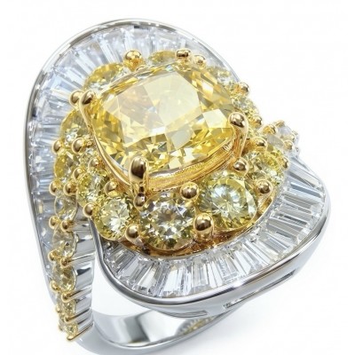 Wearable Art - Art Deco - Solid 25.8 carat Genuine Yellow Sapphire .925 Sterling Silver handcrafted ring size 7 1/4