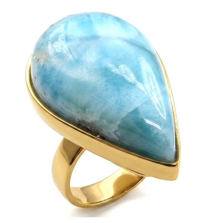 Blue Perfection 22.9 carat natural Larimar .925 Sterling Silver dipped in 18K Gold handmade Large ring size 8 adjustable