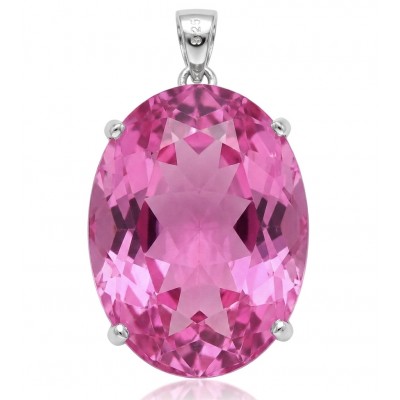 Incredible oval cut 26.8 carat Bubblegum Pink Sapphire .925 Sterling Silver handcrafted pendant