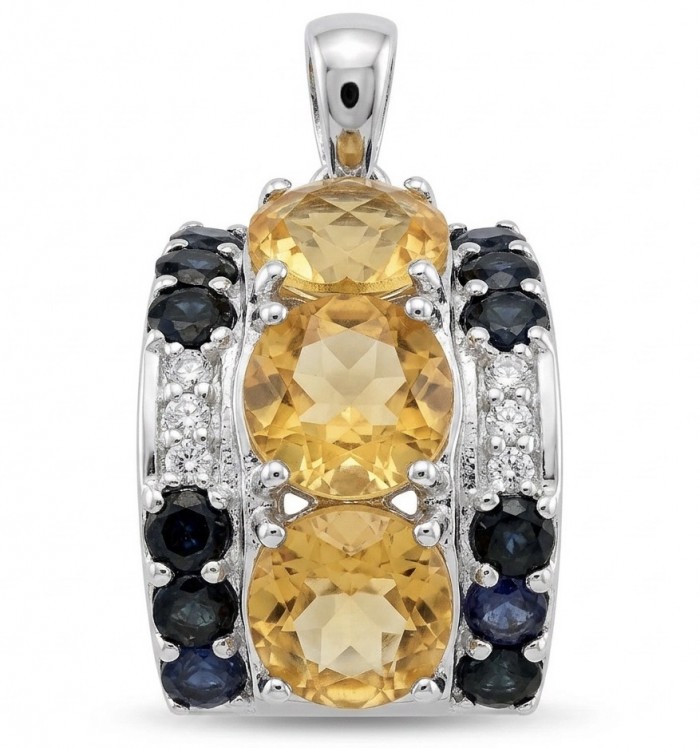 Victoria Authentic 12.4 carat Brazilian Citrine .925 Sterling Silver dipped in rhodium brilliantly handcrafted Statement Pendant