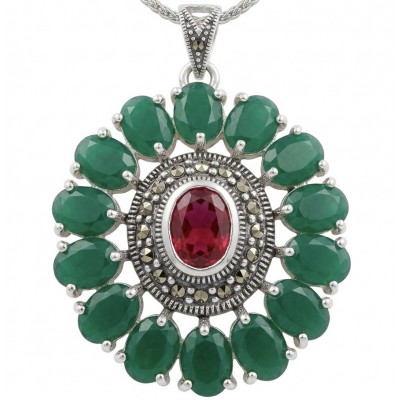 Giovanna 22.2 carat authentic Mozambique Ruby Emerald .925 Sterling Silver handmade Pendant