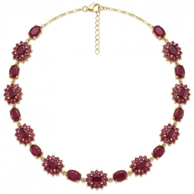 Carmen 28.2 carat Natural Kasmir Ruby .925 Sterling Silver dipped in 22K Gold handcrafted Statement necklace