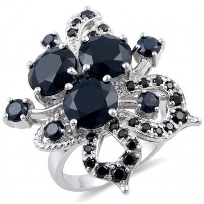 Vintage Style 12.7 carat Sapphire Rhodium over .925 Sterling Silver handcrafted ring size 8