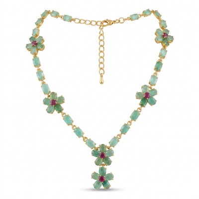 Victoria - 58.4 carat Colombian Emerald 18K Gold over .925 Sterling Silver handmade Statement necklace