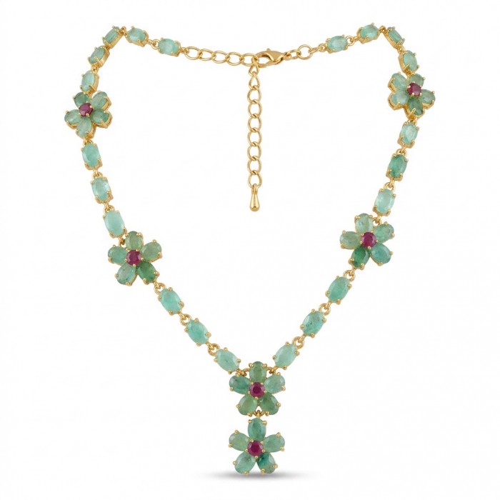 Victoria - 58.4 carat Colombian Emerald 18K Gold over .925 Sterling Silver handmade Statement necklace