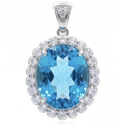Tiffany Incredible oval cut 45.4 carat Swiss Blue Topaz rhodium over .925 Sterling Silver handcrafted pendant