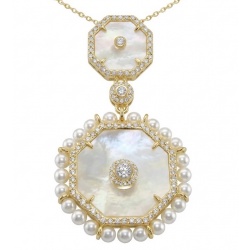 Precious natural creamy Blister Pearl 14K Gold over .925 Sterling Silver Necklace