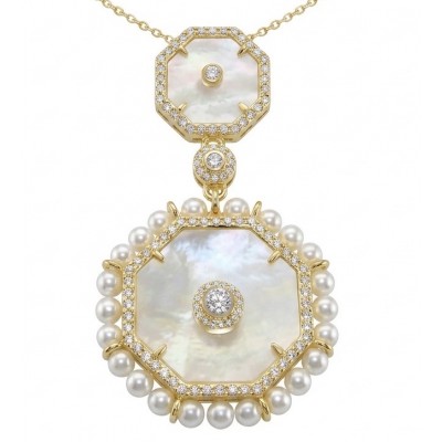Precious natural creamy Blister Pearl 14K Gold over .925 Sterling Silver Necklace