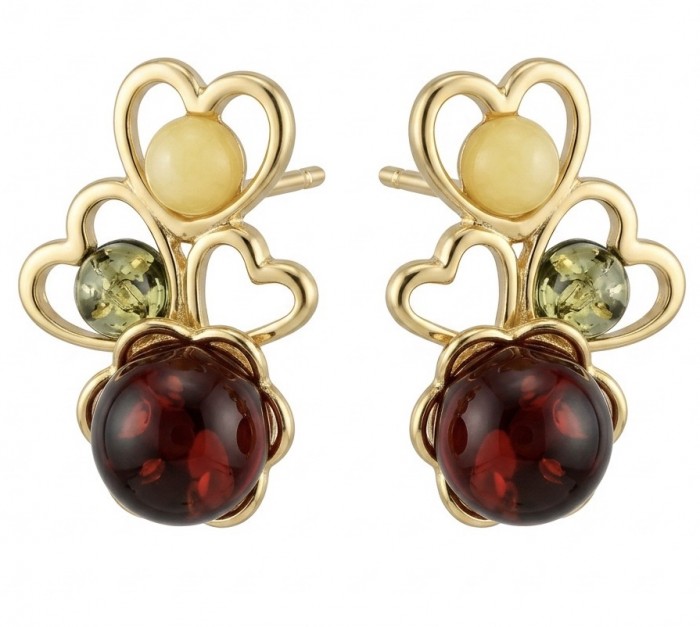 Golden Honey Hearts authentic Baltic Amber 14K Gold over .925 Sterling Silver earrings