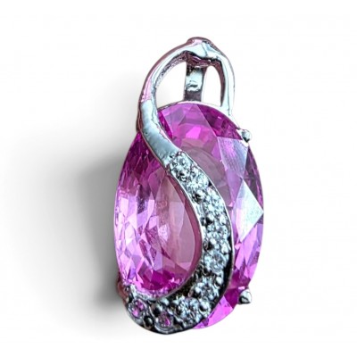 Incredible oval cut 17.8 carat Pink Sapphire .925 Sterling Silver handcrafted pendant