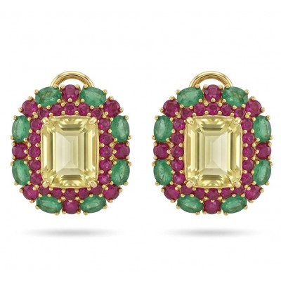 Esperanza - Luxurious 10.2 Brazilian Citrine Emerald 18K Gold over .925 Sterling Silver handmade Earrings