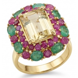 Esperanza - Luxurious 10.2 Brazilian Citrine Emerald 18K Gold over .925 Sterling Silver handmade Statement ring; s. 9 1/4