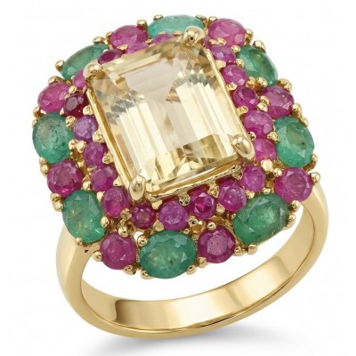 Esperanza - Luxurious 10.2 Brazilian Citrine Emerald 18K Gold over .925 Sterling Silver handmade Statement ring; s. 9 1/4