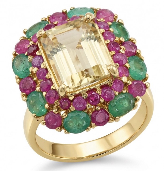 Esperanza - Luxurious 10.2 Brazilian Citrine Emerald 18K Gold over .925 Sterling Silver handmade Statement ring; s. 9 1/4
