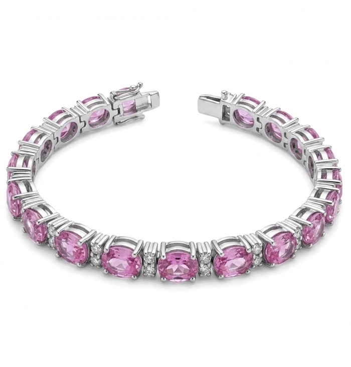 Luxurious 28.4 carat Pastel Light Pink Sapphire .925 Sterling Silver handcrafted Bracelet