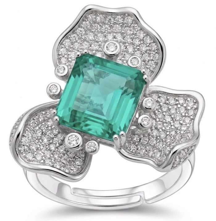 Elizabeth 4.8 carat Colombian Emerald 8.2 carat Moissanite .925 Sterling Silver dipped in Rhodium handcrafted Ring size 7 1/2