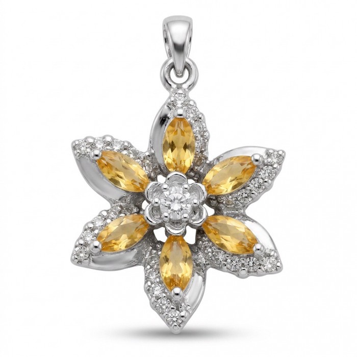 Vivien Luxurious Style - Natural 8.2 carat Citrine .925 Sterling Silver dipped in Rhodium handmade pendant