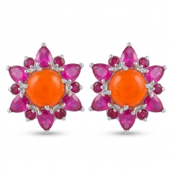 Beauty of nature Sublime Orange Carnelian RHODIUM OVER .925 Sterling Silver handmade earrings
