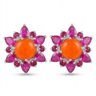 Beauty of nature Sublime Orange Carnelian RHODIUM OVER .925 Sterling Silver handmade earrings